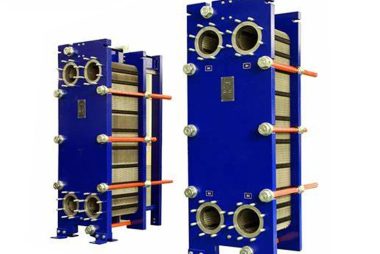 High-efficiency plate heat exchanger for industrial heating and cooling.