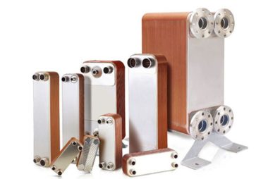 Image Alt: Interior of a brazed plate heat exchanger showing stacked corrugated plates